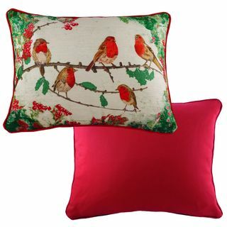 Christmas Robins Rectangular Cushion Multicolour