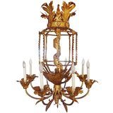 1920 Gilt Tole 8-Arm "Birdcage" Chandelier