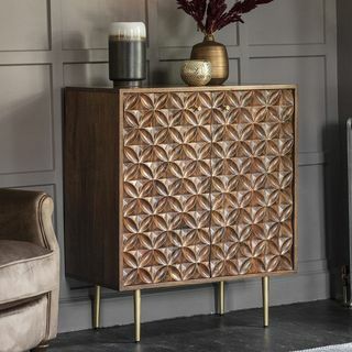 Jade Small Acacia Wood Drinks Cabinet in Gold