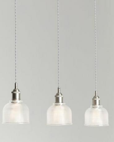 John Lewis & Rekan Ezra 3 Pendant Prismatic Glass Ceiling Light, Pewter