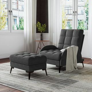 Howton Wide Velvet Wingback Chair Recliner dengan Ottoman