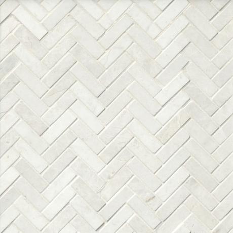 Arctic White Brushed Small Herringbone Marble Wall dan Floor Tile