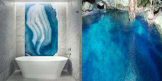 Karya seni resin geode di hotel JW Marriott Cancun membangkitkan cenote Yucatan.