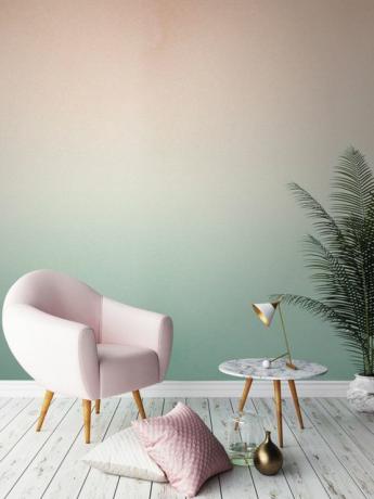 Mural dinding ombre peach dicelupkan oleh Murals Wallpaper