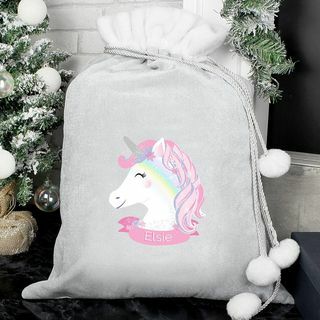 Karung Natal Unicorn Grey yang Dipersonalisasi