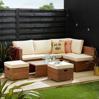 Set Sofa Modular Rotan Taupe Cancun 4 Kursi