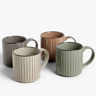 Mug & Dudukan Stoneware Linear Stackable, Set isi 4