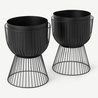 Set 2 Planter dengan Stand, Matte Black