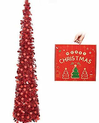Pop Up Red Tinsel Christmas Tree yang dapat dilipat