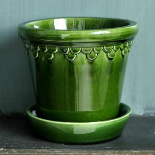 Pot dan Piring Tanaman Glazed Copenhagen - Emerald - 21cm