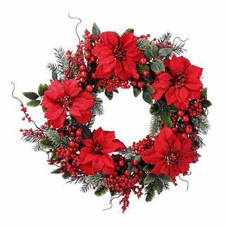 Poinsettia & Berries Wreath